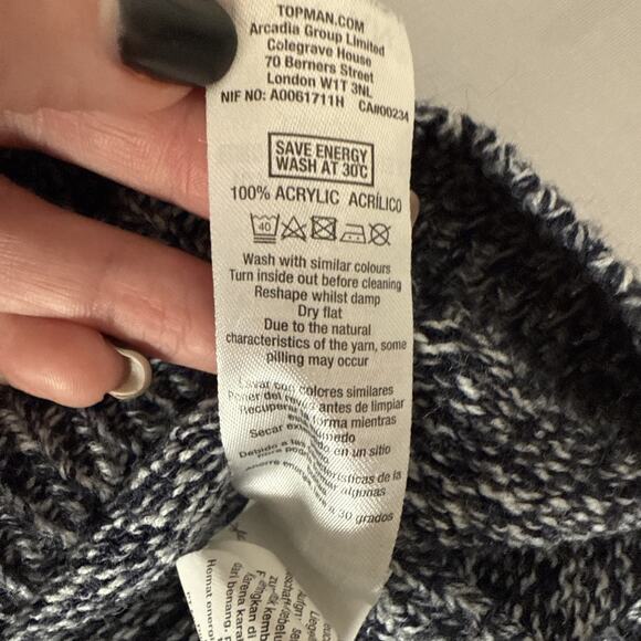 Topman Men's XL Marled Blue Knit Crew Neck Sweater Preppy Modern Minimalist - Picture 6 of 9